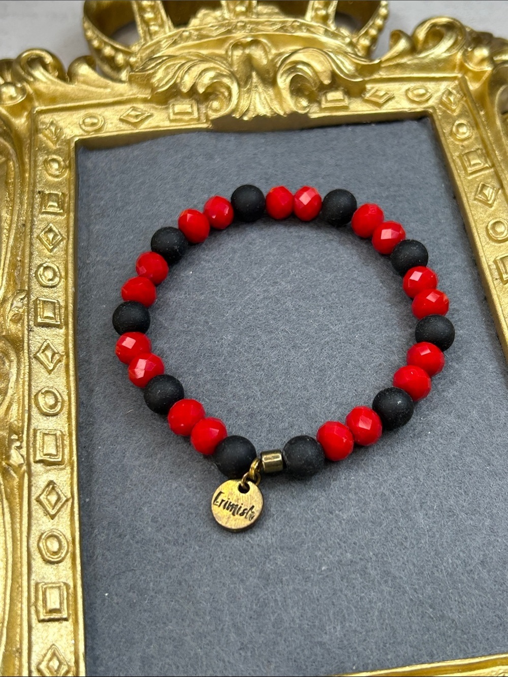 Erimish Red and Black Crystal Beaded Bracelet with Gold Charm